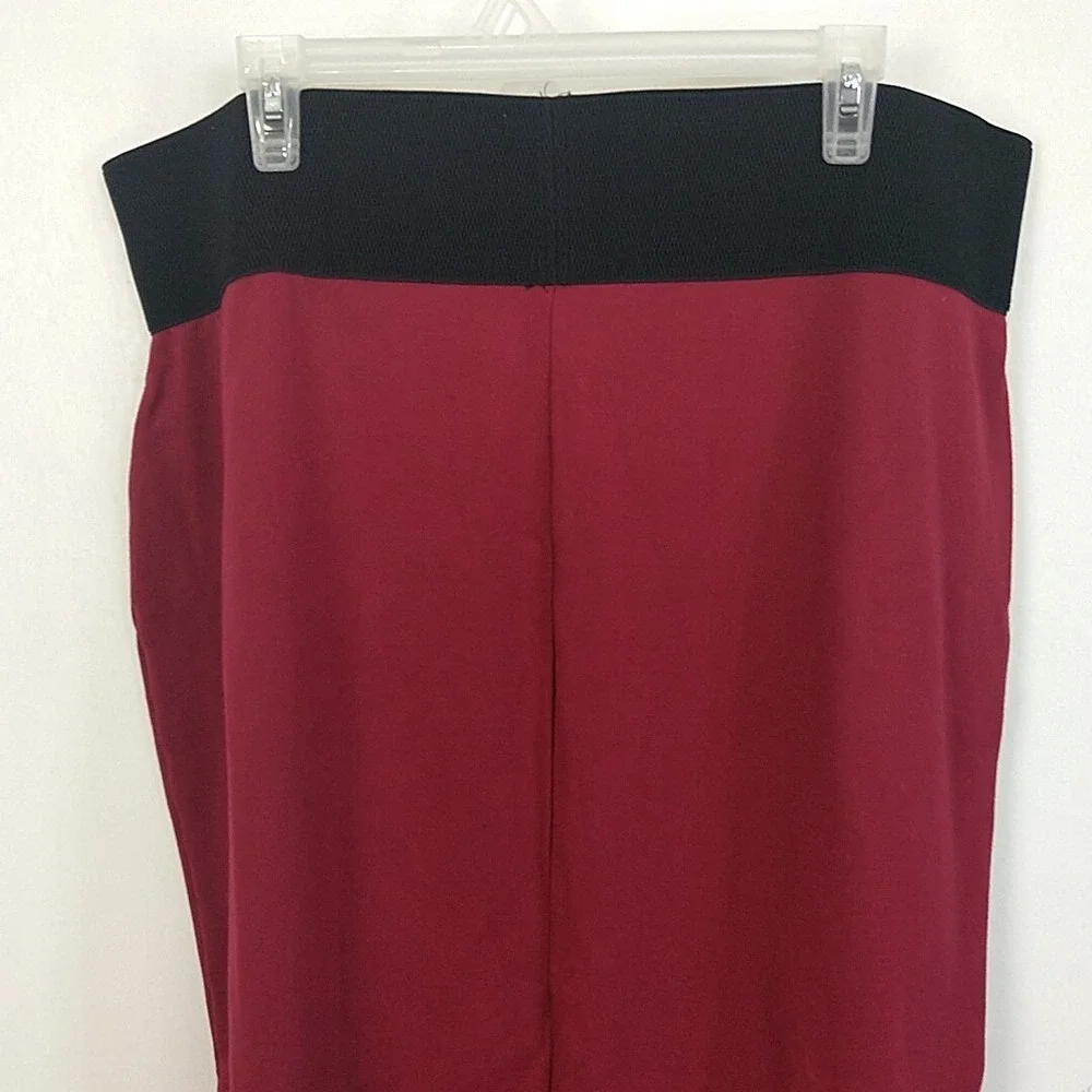 Ashley Blue Pencil Skirt Womens 2X Burgundy Red Black Elastic Waist 5720X